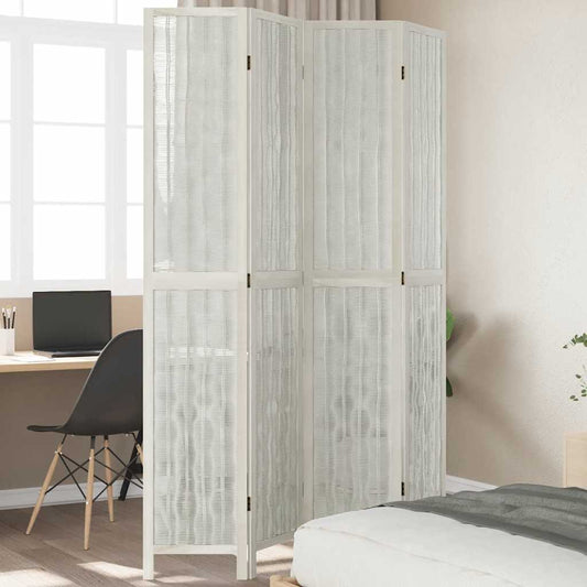 vidaXL Room Divider 4 Panels White Solid Wood Paulownia
