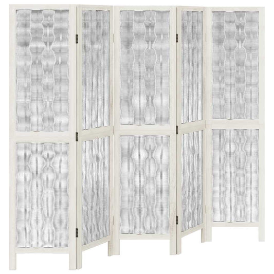 vidaXL Room Divider 5 Panels White Solid Wood Paulownia