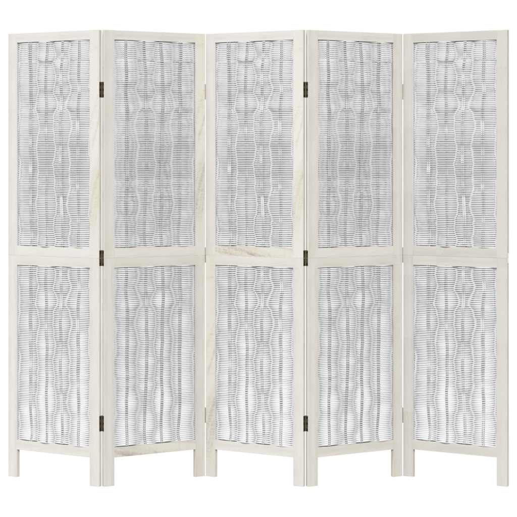 vidaXL Room Divider 5 Panels White Solid Wood Paulownia