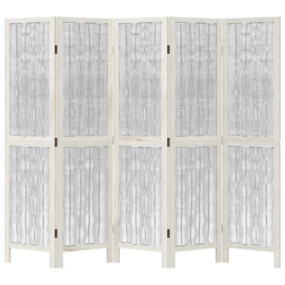 vidaXL Room Divider 5 Panels White Solid Wood Paulownia