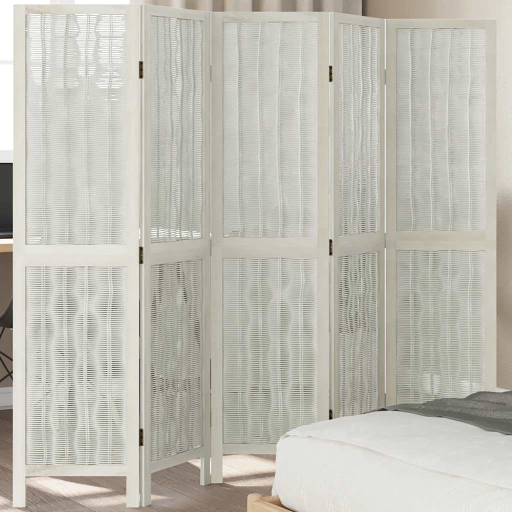 vidaXL Room Divider 5 Panels White Solid Wood Paulownia