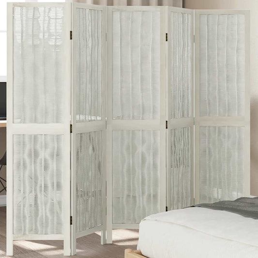 vidaXL Room Divider 5 Panels White Solid Wood Paulownia