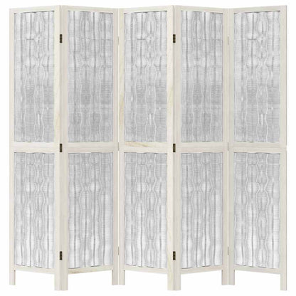 vidaXL Room Divider 5 Panels White Solid Wood Paulownia