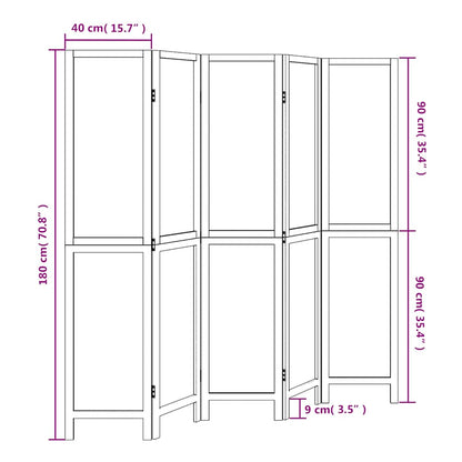 vidaXL Room Divider 5 Panels White Solid Wood Paulownia