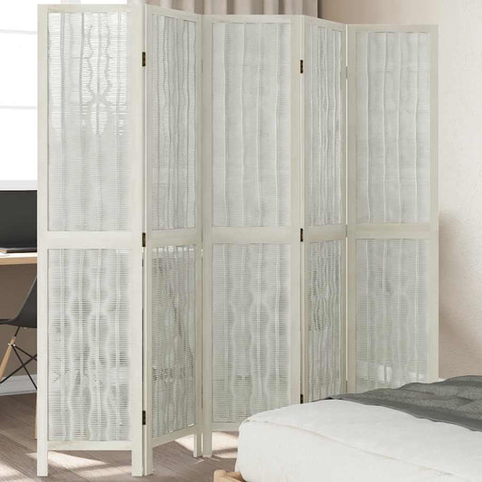 vidaXL Room Divider 5 Panels White Solid Wood Paulownia