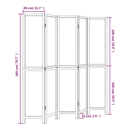 vidaXL Room Divider 5 Panels White Solid Wood Paulownia