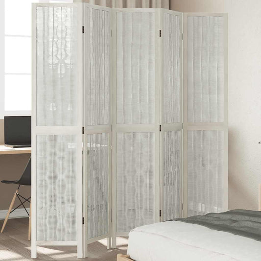vidaXL Room Divider 5 Panels White Solid Wood Paulownia