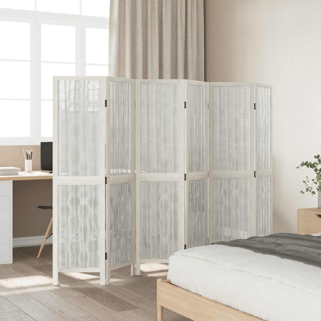vidaXL Room Divider 6 Panels White Solid Wood Paulownia