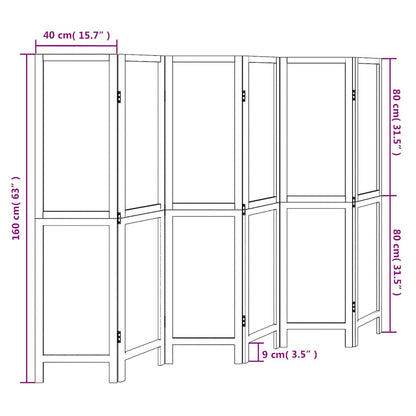 vidaXL Room Divider 6 Panels White Solid Wood Paulownia