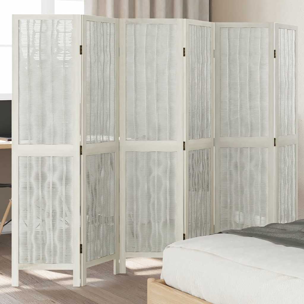 vidaXL Room Divider 6 Panels White Solid Wood Paulownia