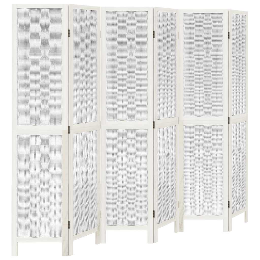 vidaXL Room Divider 6 Panels White Solid Wood Paulownia
