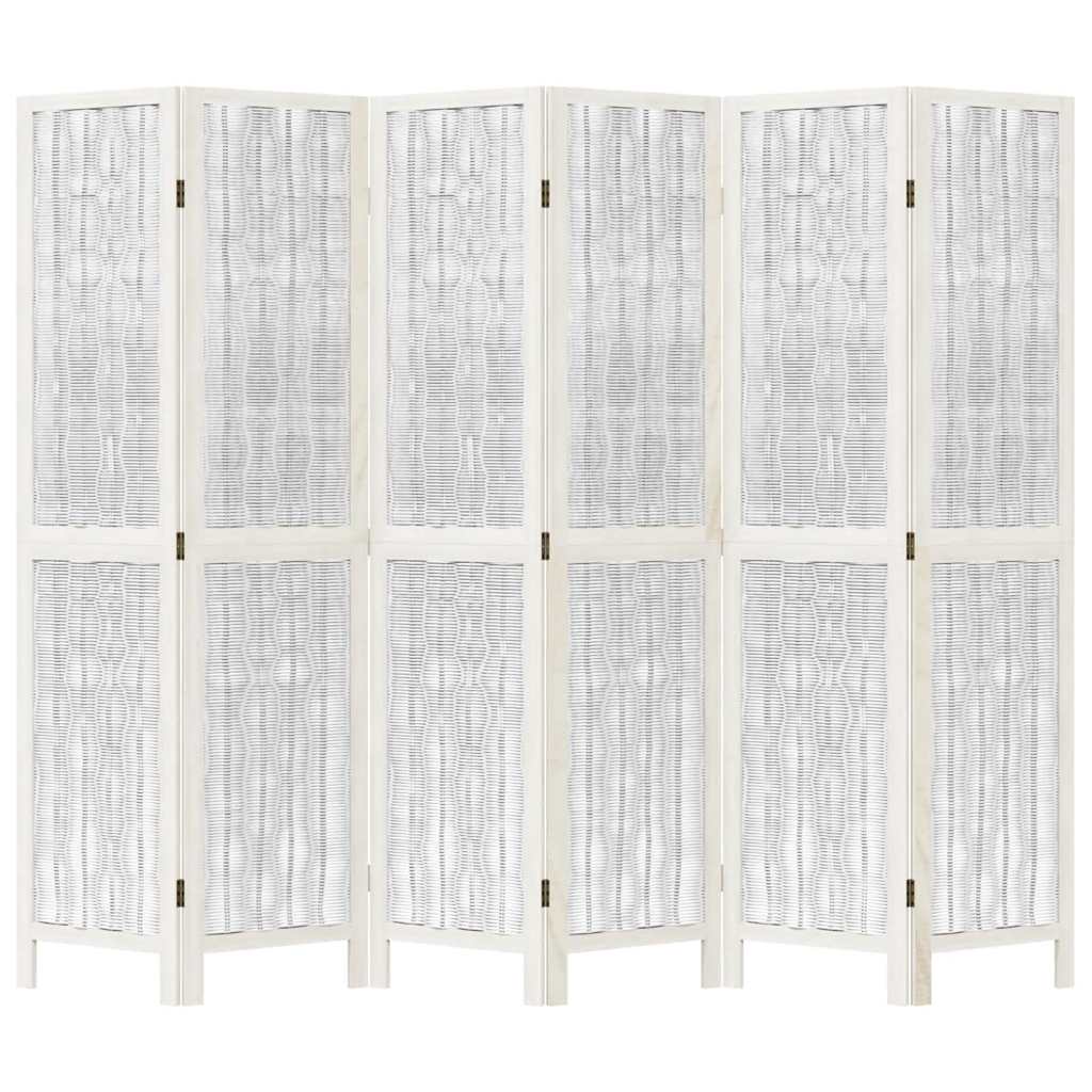 vidaXL Room Divider 6 Panels White Solid Wood Paulownia