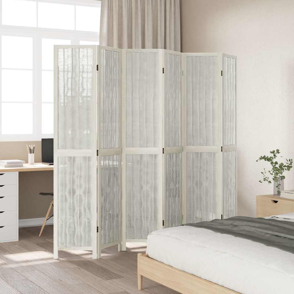 vidaXL Room Divider 6 Panels White Solid Wood Paulownia