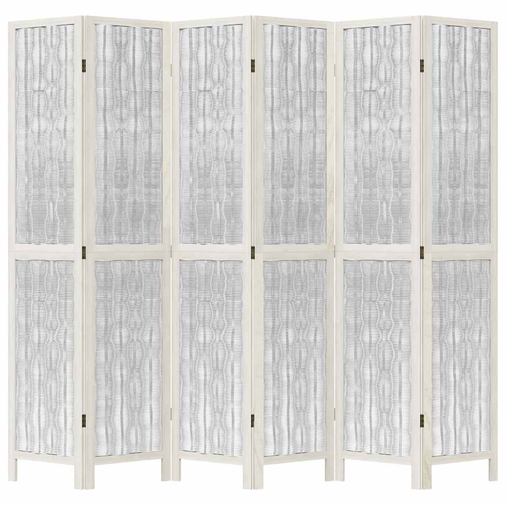 vidaXL Room Divider 6 Panels White Solid Wood Paulownia