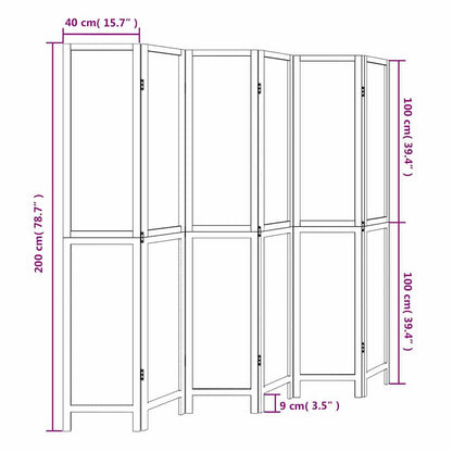 vidaXL Room Divider 6 Panels White Solid Wood Paulownia
