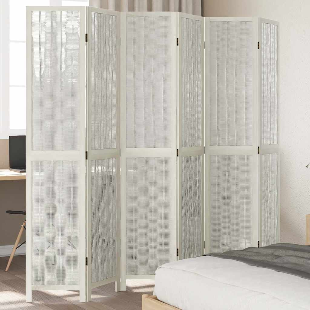 vidaXL Room Divider 6 Panels White Solid Wood Paulownia
