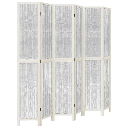 vidaXL Room Divider 6 Panels White Solid Wood Paulownia