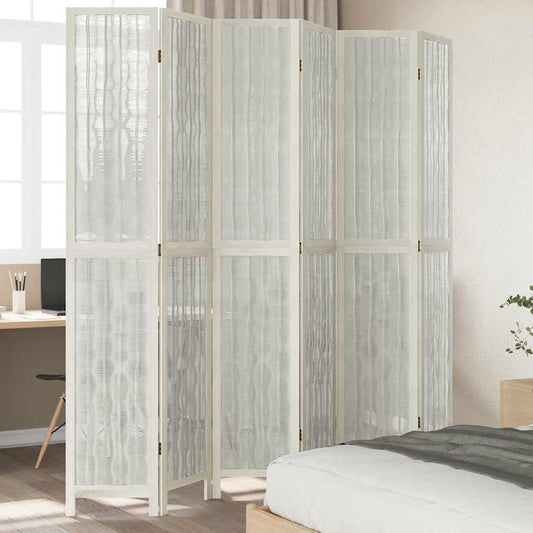 vidaXL Room Divider 6 Panels White Solid Wood Paulownia