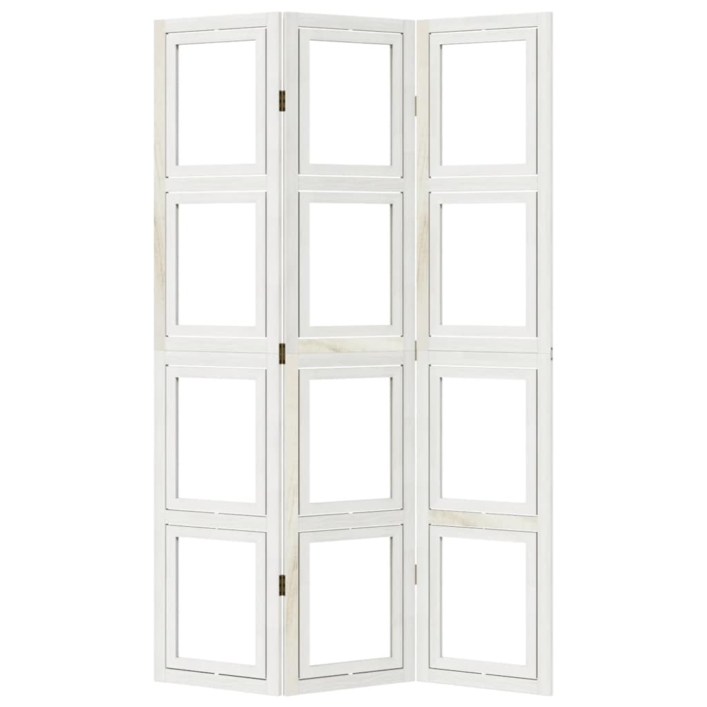 vidaXL Room Divider 3 Panels White Solid Wood Paulownia