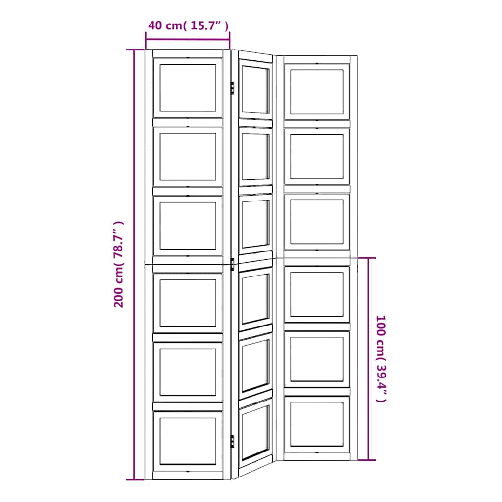 vidaXL Room Divider 3 Panels White Solid Wood Paulownia