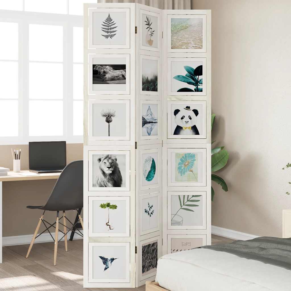 vidaXL Room Divider 3 Panels White Solid Wood Paulownia