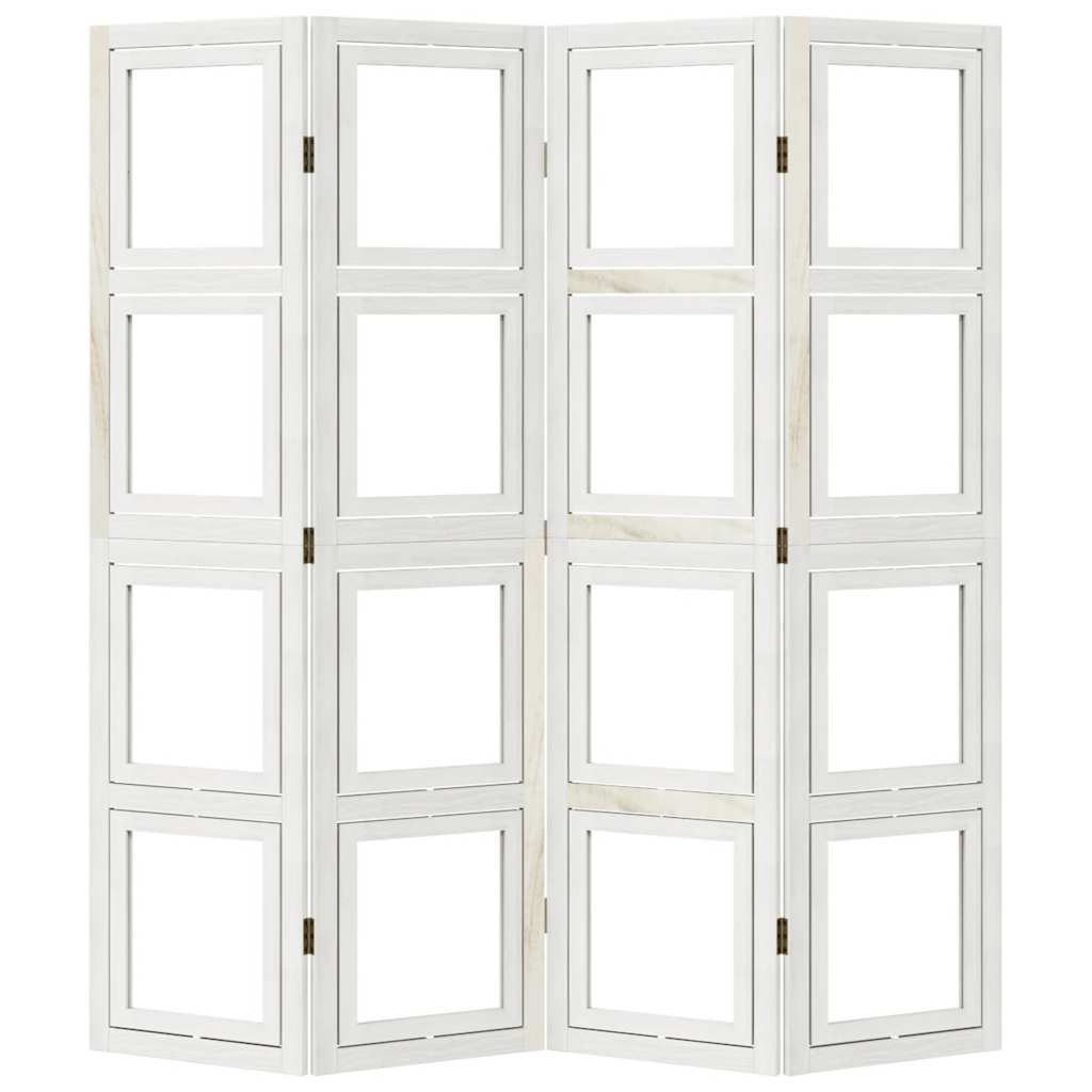 vidaXL Room Divider 4 Panels White Solid Wood Paulownia