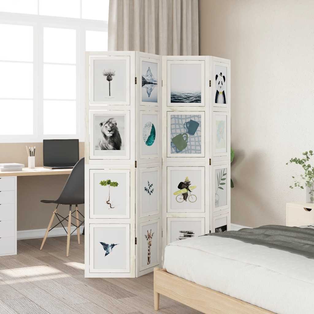 vidaXL Room Divider 4 Panels White Solid Wood Paulownia