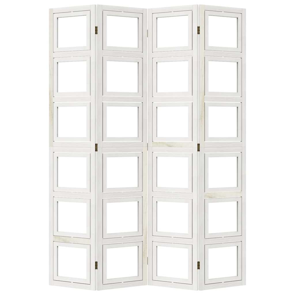 vidaXL Room Divider 4 Panels White Solid Wood Paulownia