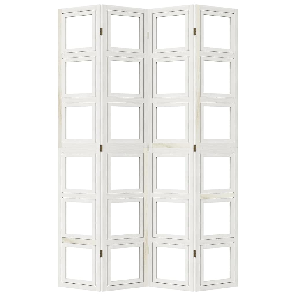 vidaXL Room Divider 4 Panels White Solid Wood Paulownia