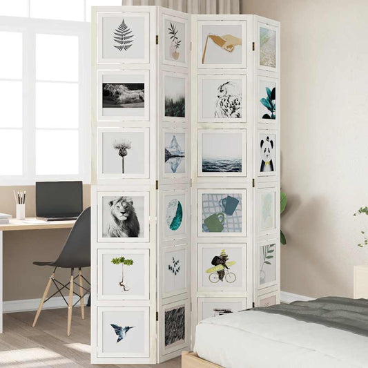 vidaXL Room Divider 4 Panels White Solid Wood Paulownia
