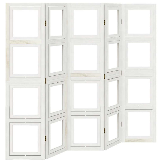 vidaXL Room Divider 5 Panels White Solid Wood Paulownia
