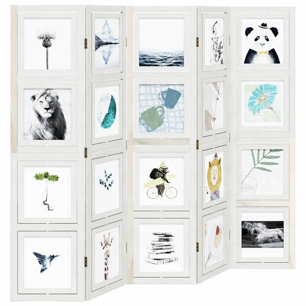 vidaXL Room Divider 5 Panels White Solid Wood Paulownia