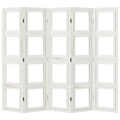 vidaXL Room Divider 5 Panels White Solid Wood Paulownia