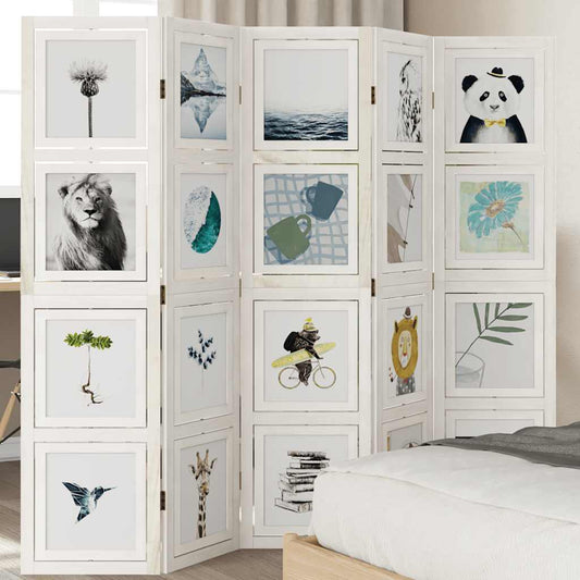 vidaXL Room Divider 5 Panels White Solid Wood Paulownia