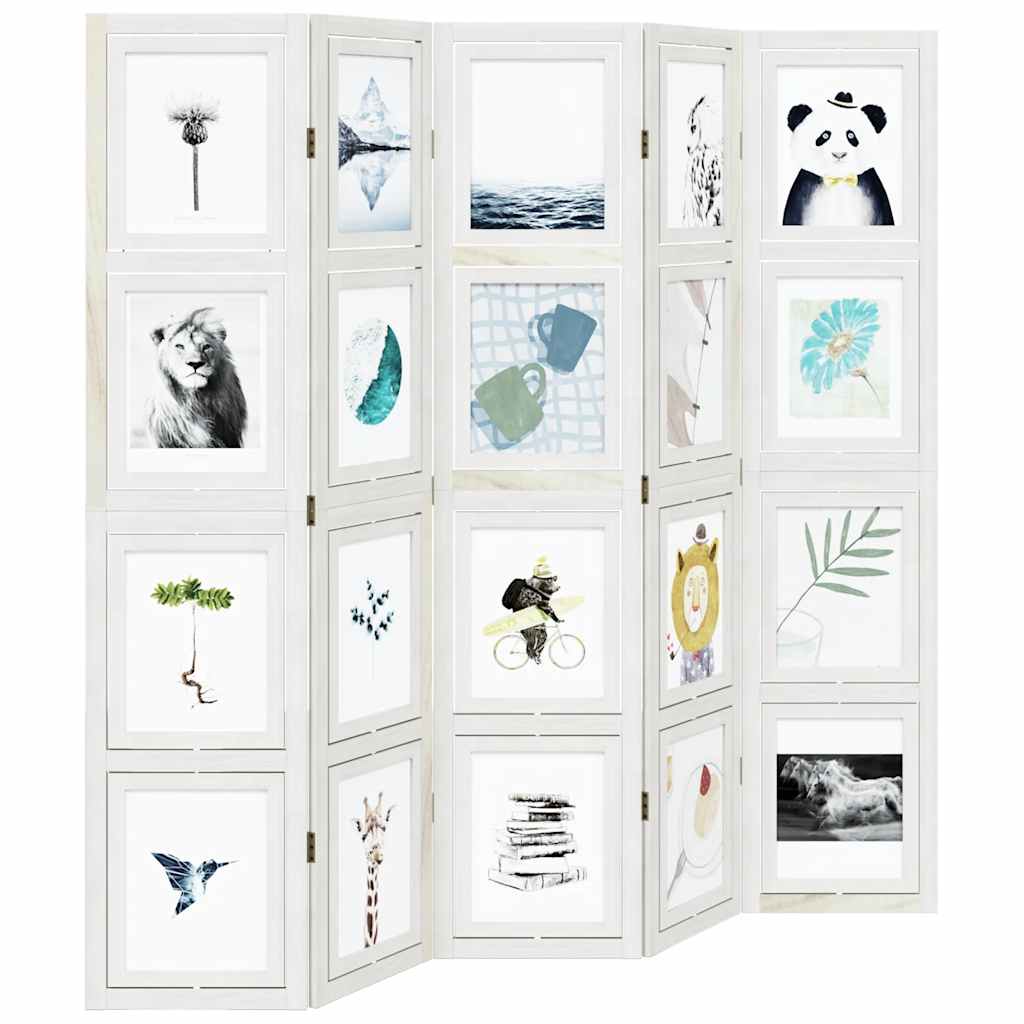 vidaXL Room Divider 5 Panels White Solid Wood Paulownia