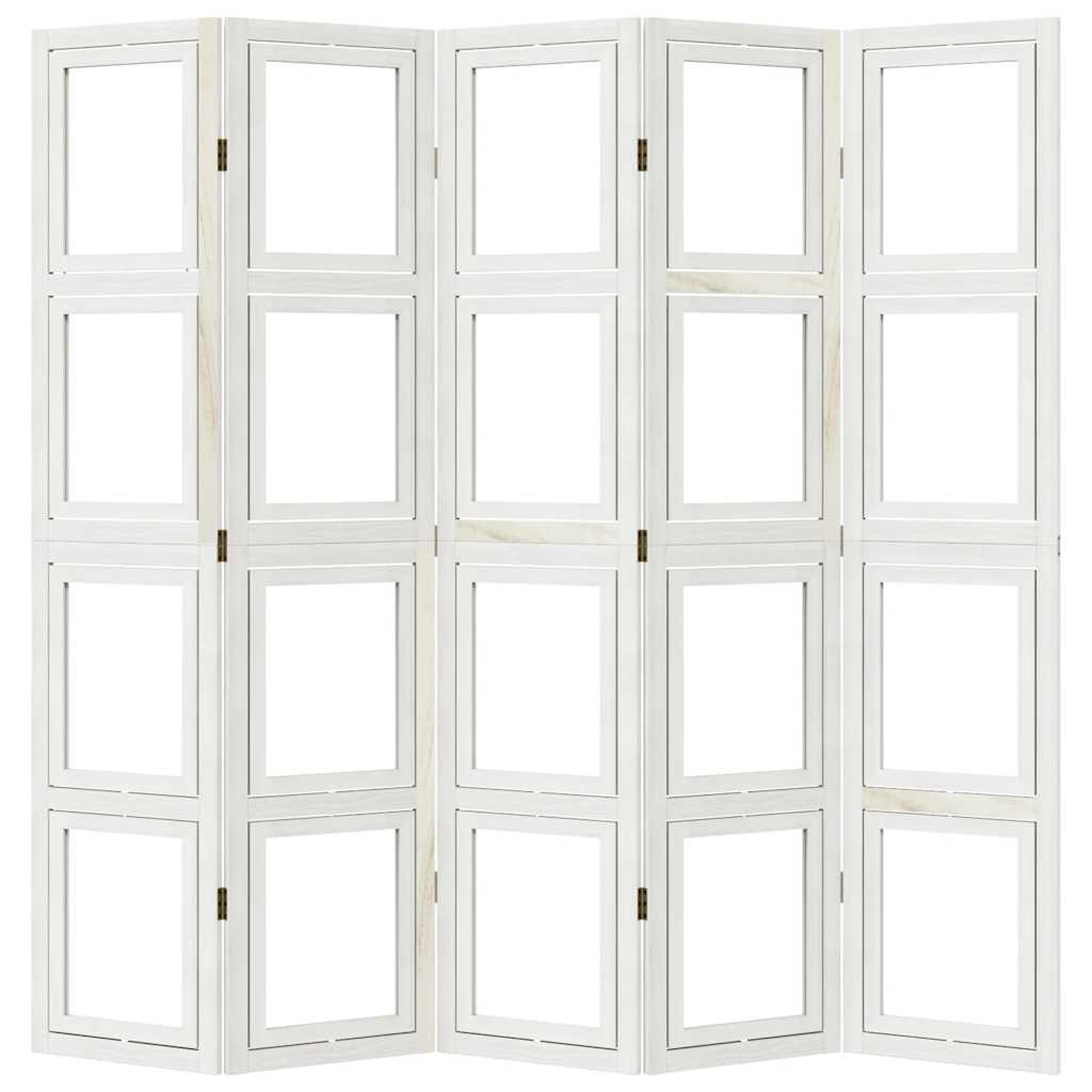 vidaXL Room Divider 5 Panels White Solid Wood Paulownia