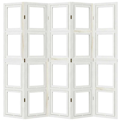 vidaXL Room Divider 5 Panels White Solid Wood Paulownia