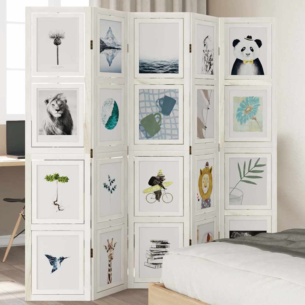vidaXL Room Divider 5 Panels White Solid Wood Paulownia