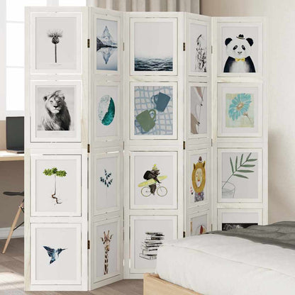 vidaXL Room Divider 5 Panels White Solid Wood Paulownia
