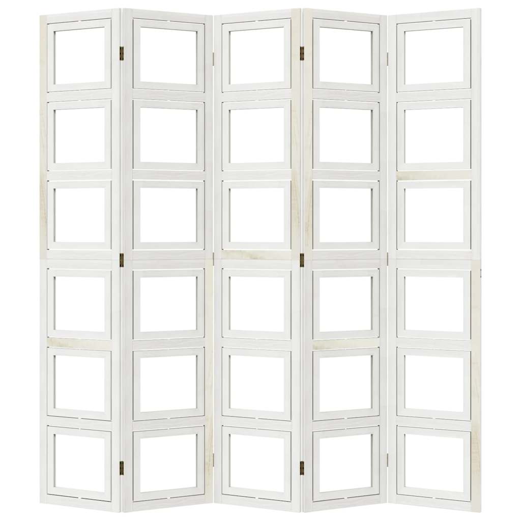vidaXL Room Divider 5 Panels White Solid Wood Paulownia