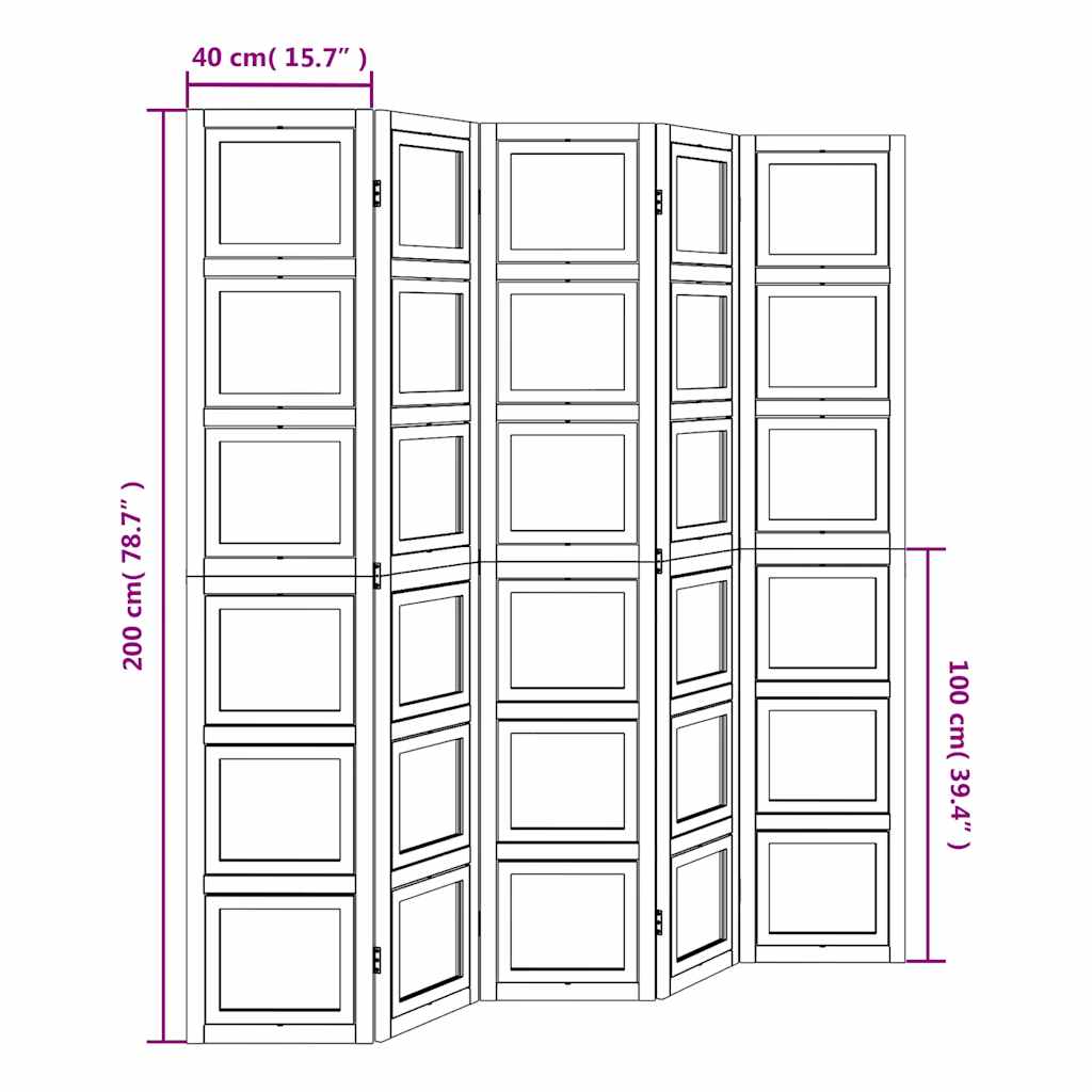 vidaXL Room Divider 5 Panels White Solid Wood Paulownia