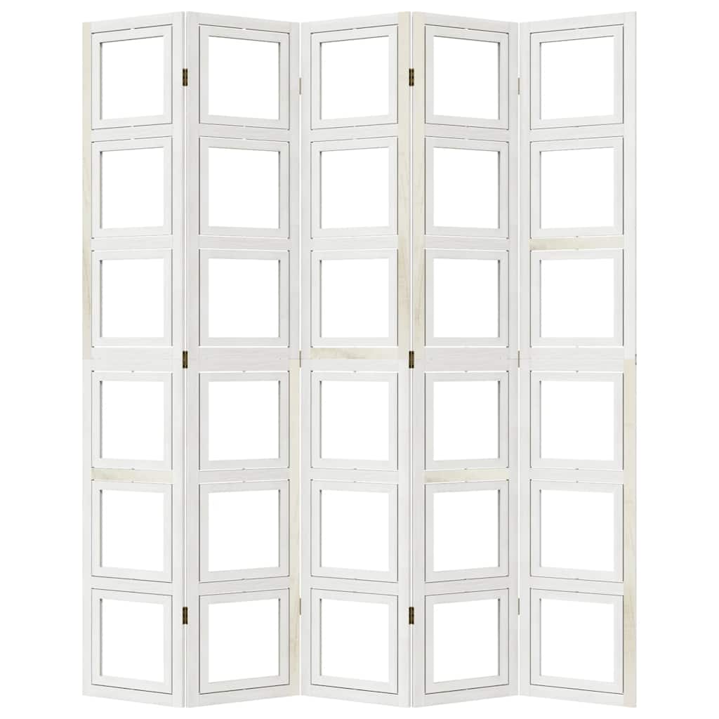 vidaXL Room Divider 5 Panels White Solid Wood Paulownia