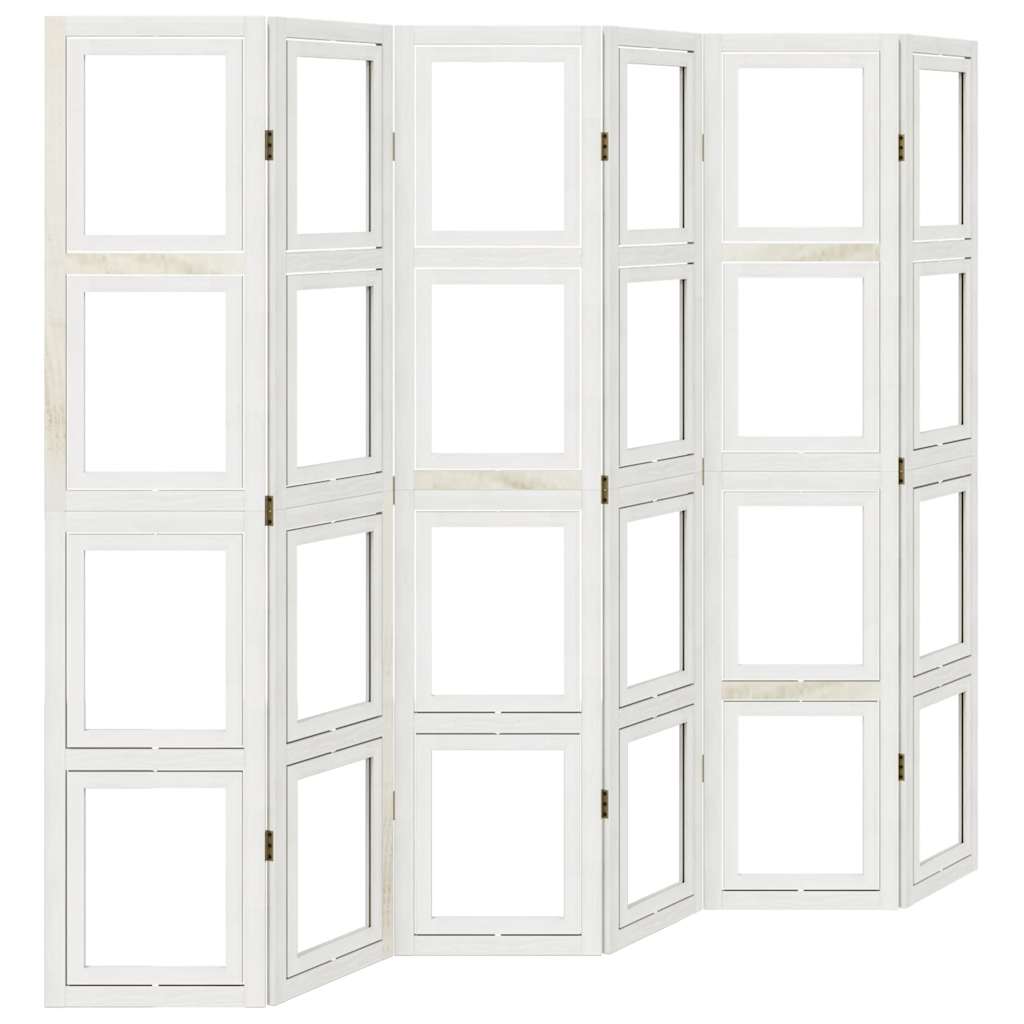 vidaXL Room Divider 6 Panels White Solid Wood Paulownia