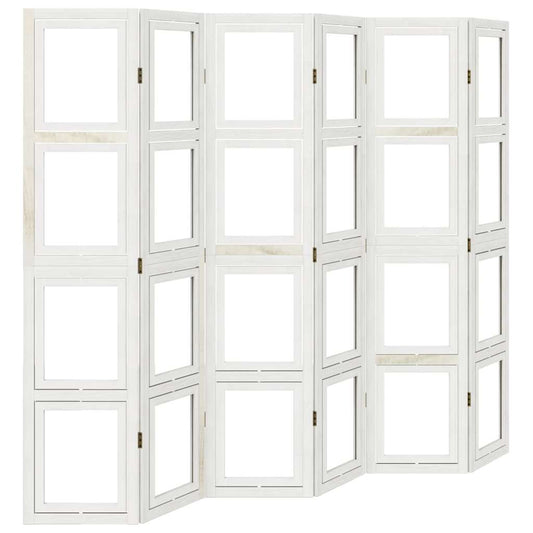 vidaXL Room Divider 6 Panels White Solid Wood Paulownia