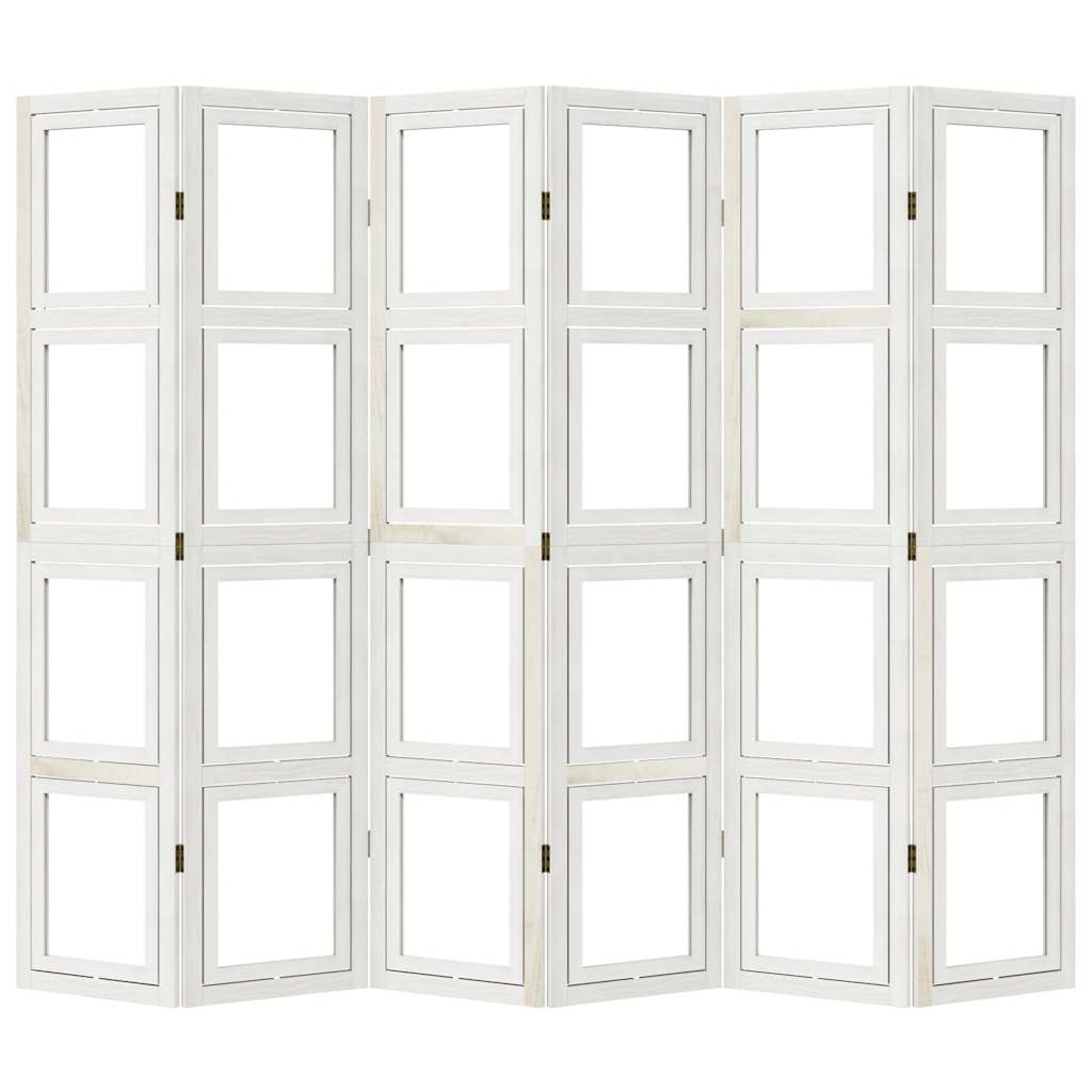 vidaXL Room Divider 6 Panels White Solid Wood Paulownia