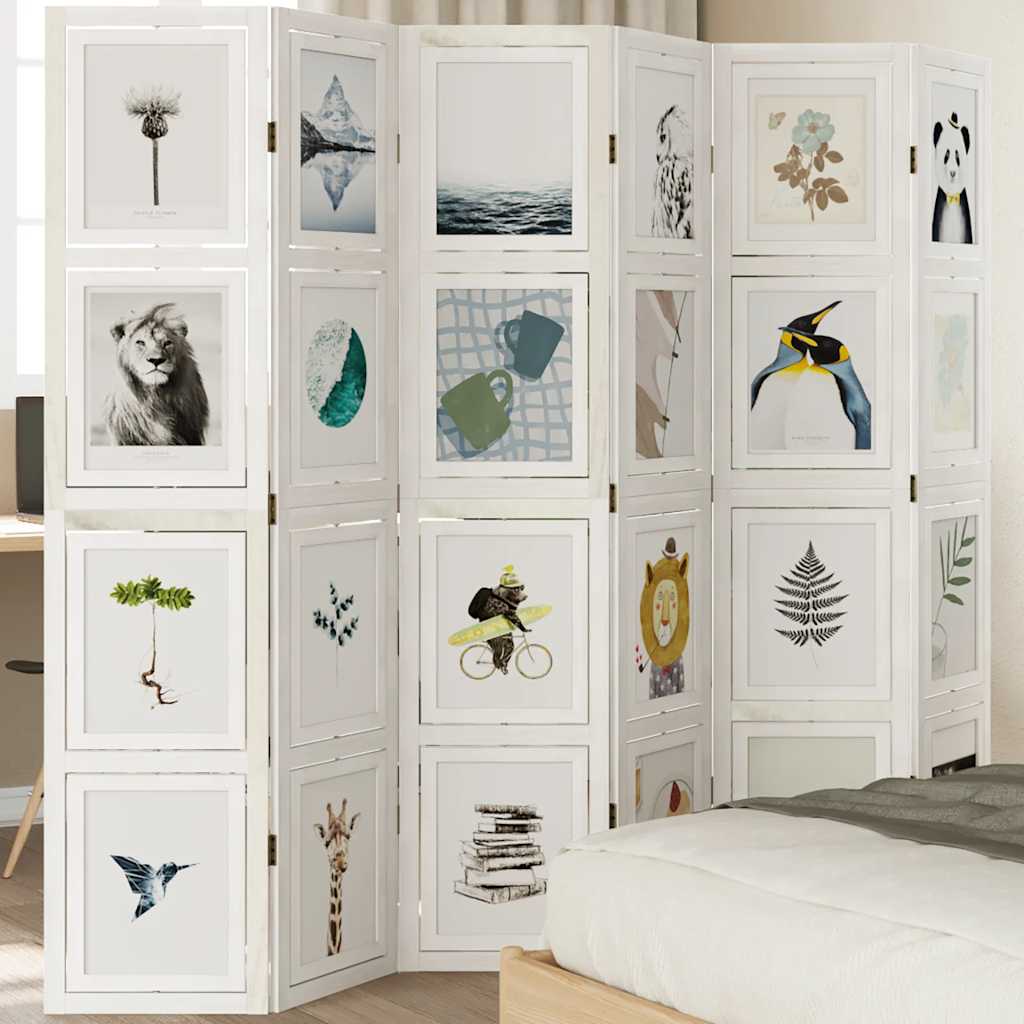 vidaXL Room Divider 6 Panels White Solid Wood Paulownia