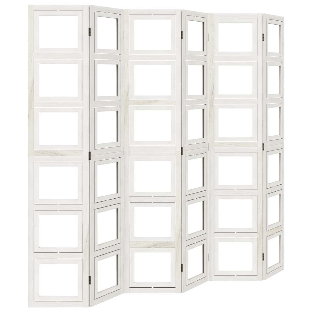 vidaXL Room Divider 6 Panels White Solid Wood Paulownia