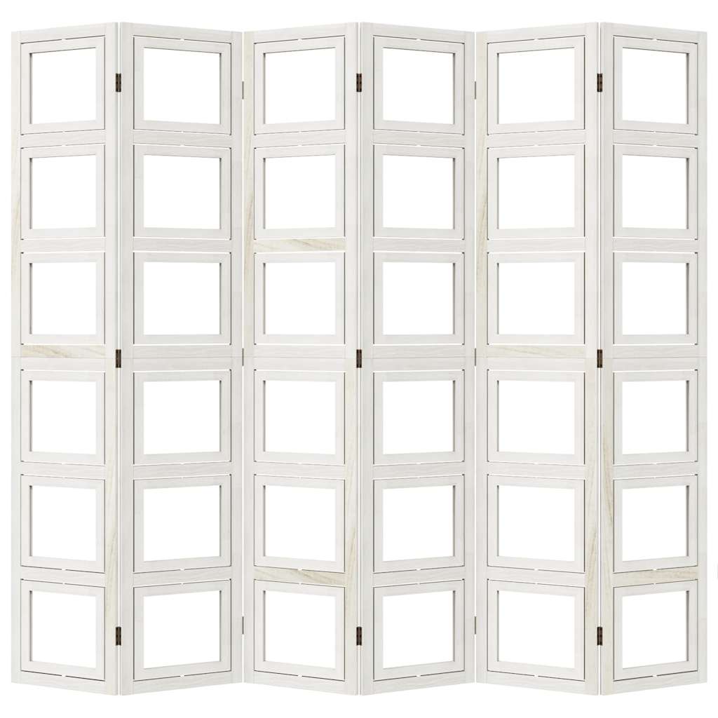 vidaXL Room Divider 6 Panels White Solid Wood Paulownia