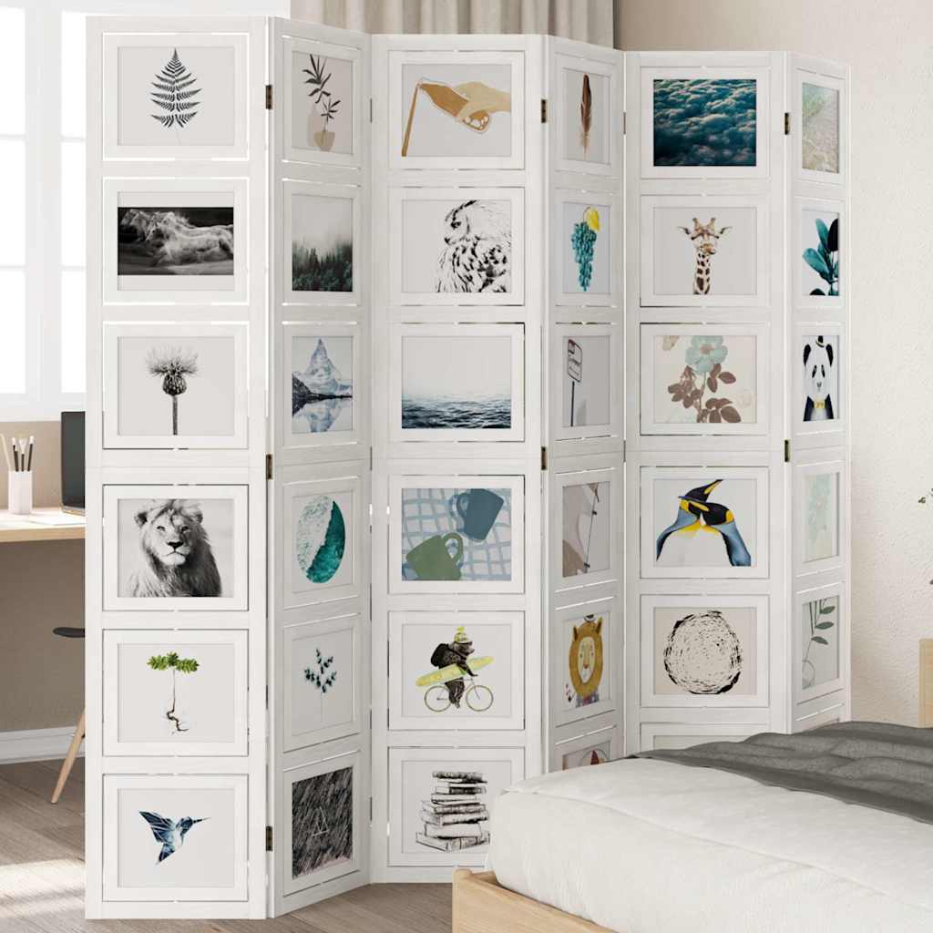 vidaXL Room Divider 6 Panels White Solid Wood Paulownia
