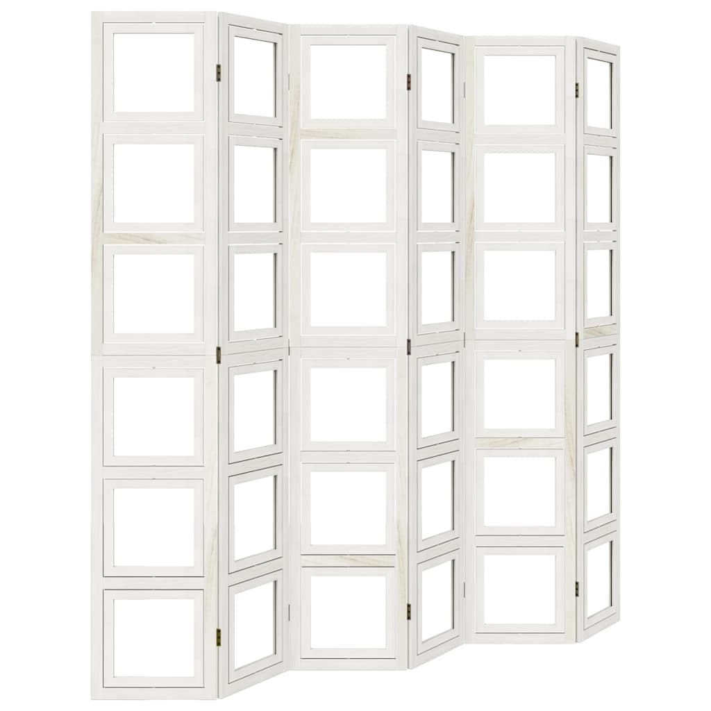 vidaXL Room Divider 6 Panels White Solid Wood Paulownia
